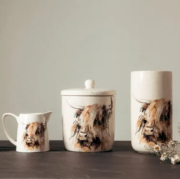 Highland Cow Storage Canister - Off-White, Ceramic