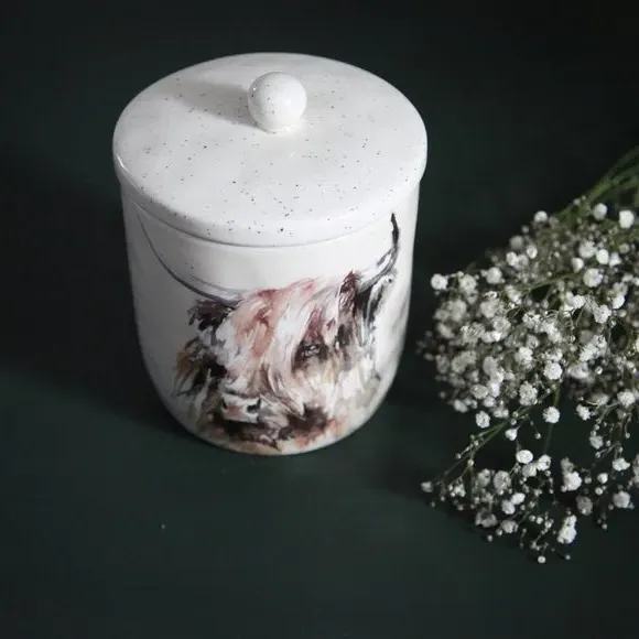 Highland Cow Storage Canister - Off-White, Ceramic image