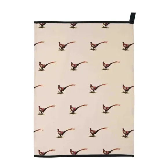 Pheasant Tea Towel - White, Cotton image
