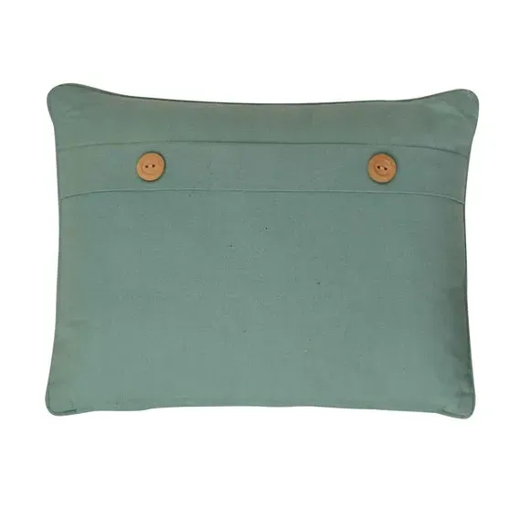 Rectangular Cushion with Wooden Buttons - Cream