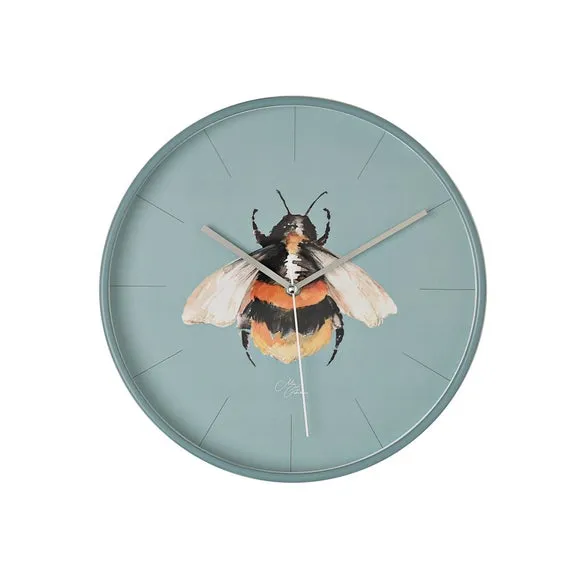 Round Wall Clock Bee Design - Blue image