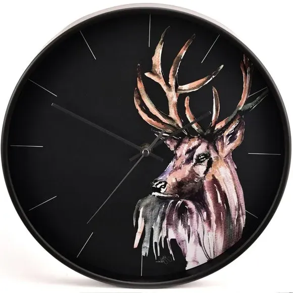 Round Wall Clock Stag Design - Black image