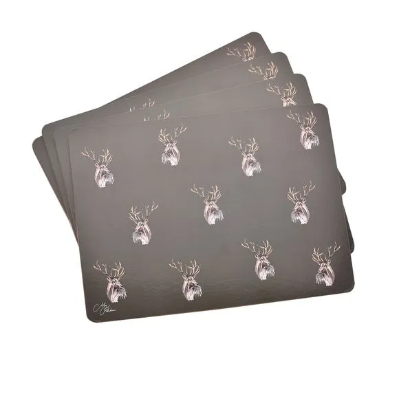 Set of 4 Placemats Stag Design - Brown