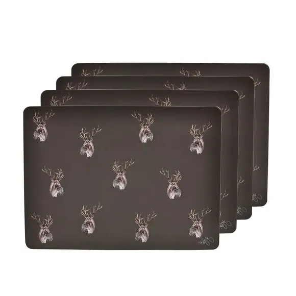 Set of 4 Placemats Stag Design - Brown image