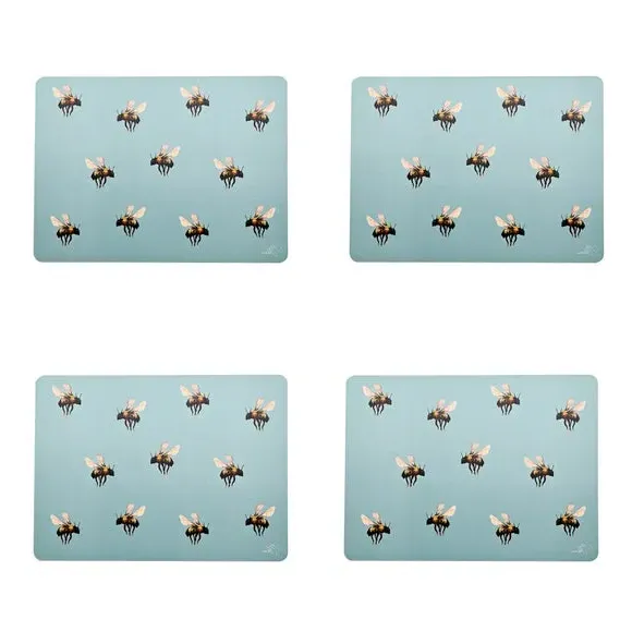 Set of 4 Placemats with Bee Design - Blue image