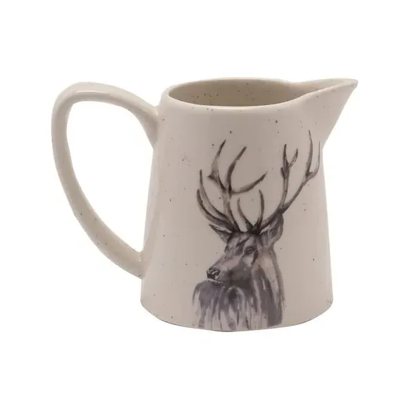 Small Ceramic Jug with Stag Design - Off-White