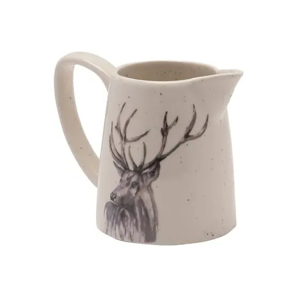 Small Ceramic Jug with Stag Design - Off-White