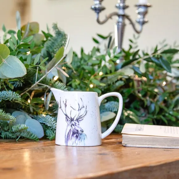 Small Ceramic Jug with Stag Design - Off-White