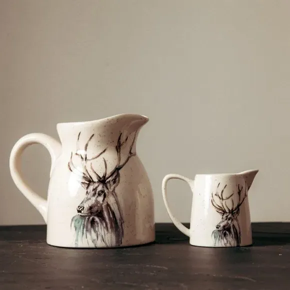 Small Ceramic Jug with Stag Design - Off-White