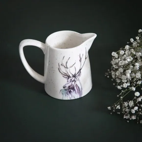 Small Ceramic Jug with Stag Design - Off-White image