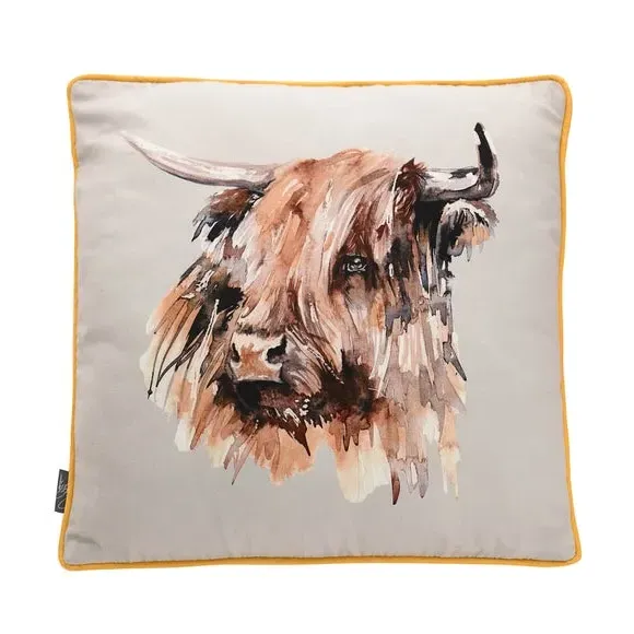 Square Cushion Highland Cow Print - Grey image