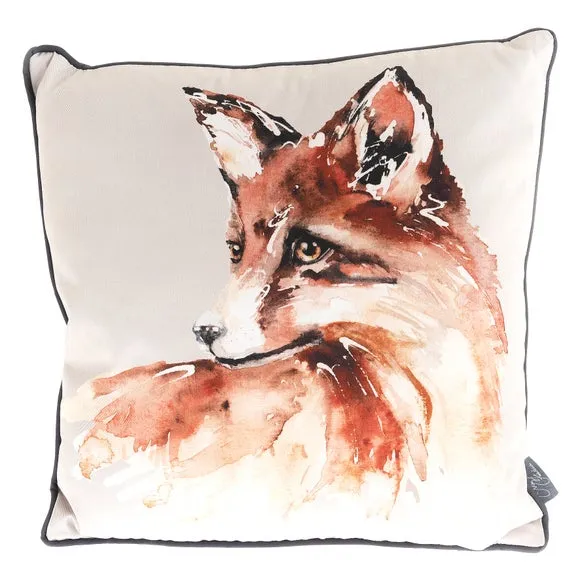 Square Cushion with Fox Print - Grey, Fabric