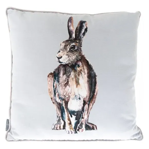 Square Cushion with Hare Print - White image