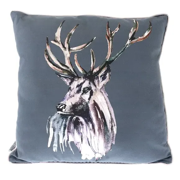 Square Cushion with Stag Print - Grey image