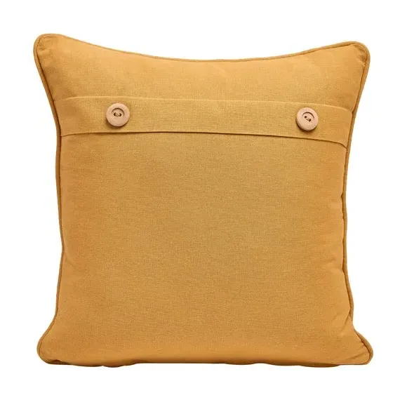 Square Cushion with Wooden Buttons - Cream