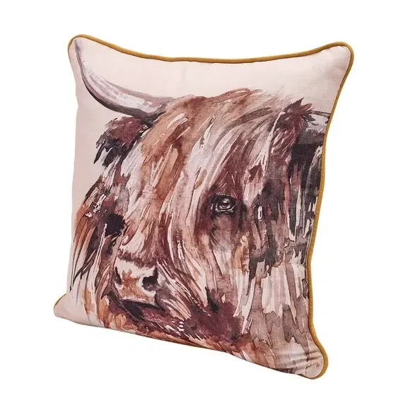 Square Cushion with Wooden Buttons - Cream