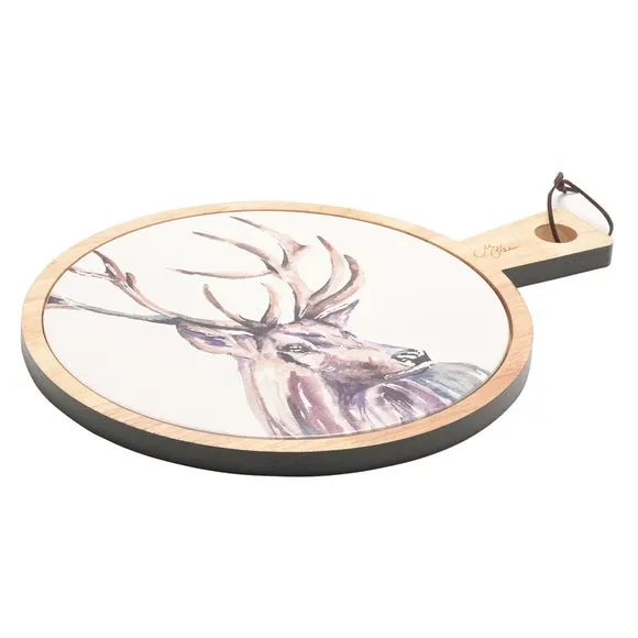 Stag Serving Board - White, Wood & Ceramic