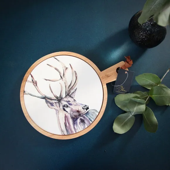 Stag Serving Board - White, Wood & Ceramic image