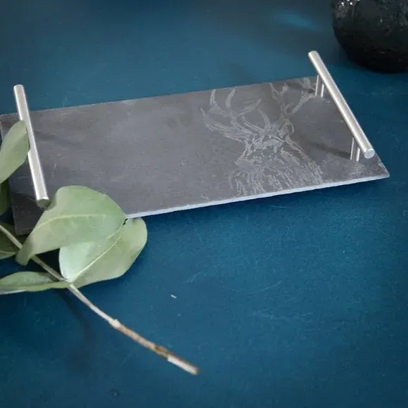 Stag Slate Tray with Handles - Black, Slate