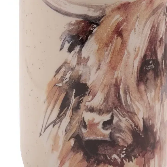Tall Ceramic Vase Highland Cow Design - White