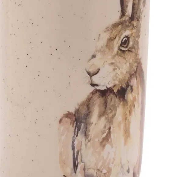 Tall Ceramic Vase with Hare Design - White