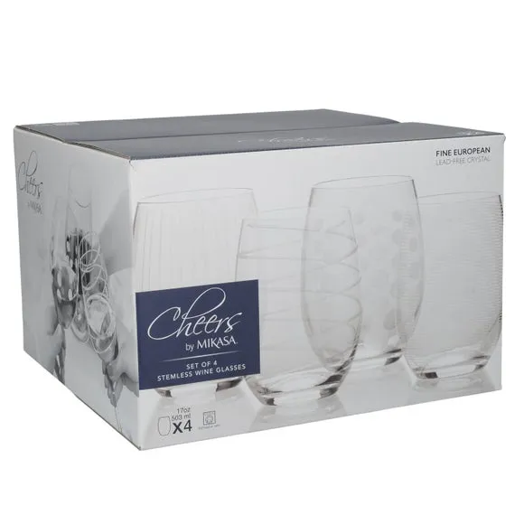 4-Piece Stemless Wine Glass Set - Clear Crystal