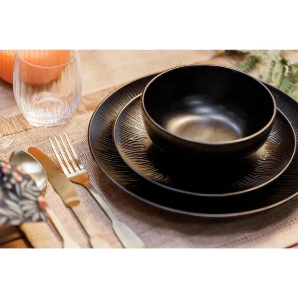 12-Piece Dinner Set Debossed - Black, Stoneware image