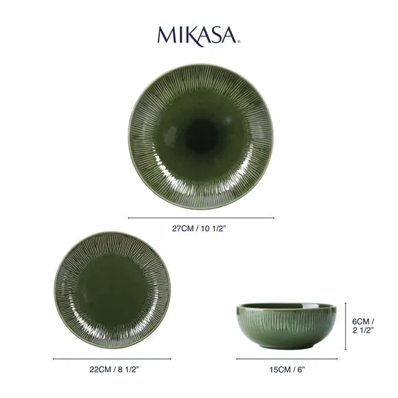 12-Piece Dinner Set with Leaf Pattern - Green