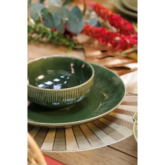 12-Piece Dinner Set with Leaf Pattern - Green image