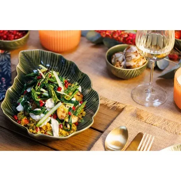 Leaf-Shaped Serving Platter - Green, Stoneware
