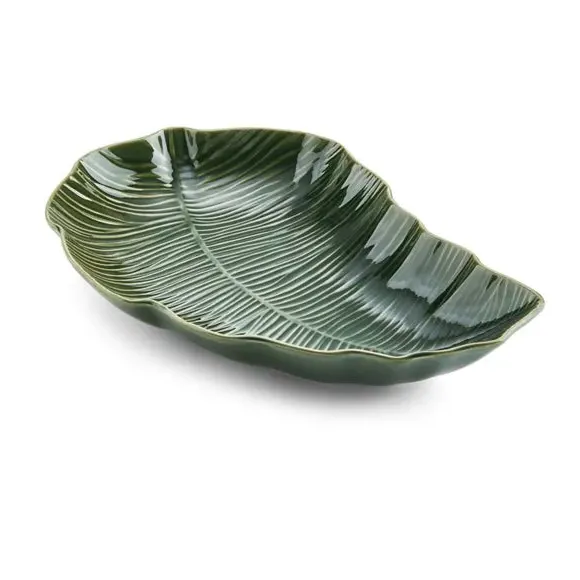 Leaf-Shaped Serving Platter - Green, Stoneware