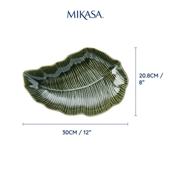 Leaf-Shaped Serving Platter - Green, Stoneware