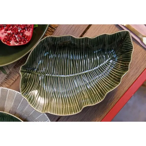 Leaf-Shaped Serving Platter - Green, Stoneware image