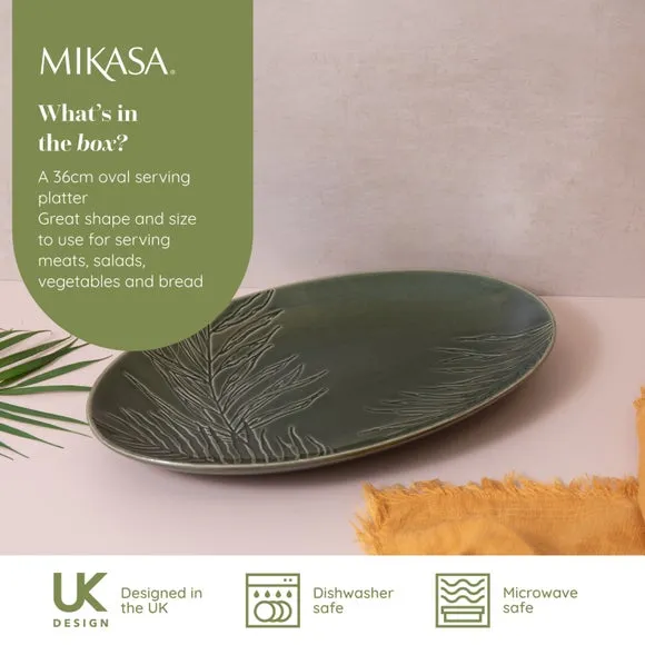 Oval Serving Platter with Leaf Pattern - Green