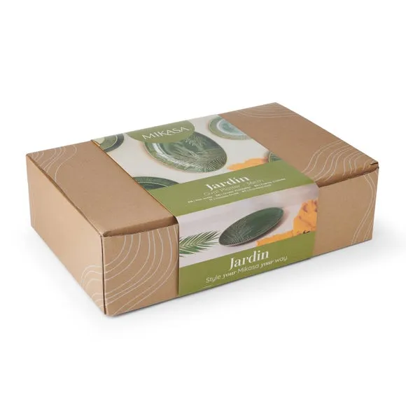 Oval Serving Platter with Leaf Pattern - Green