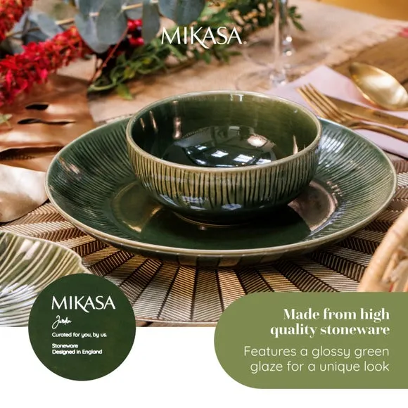 Round Serving Platter with Leaf Texture - Green