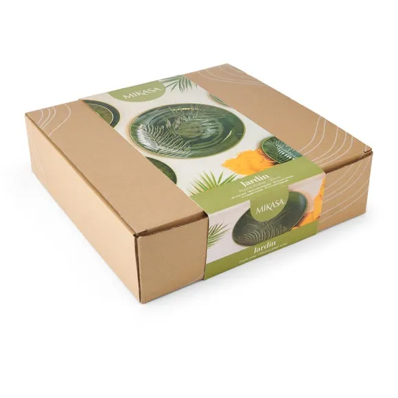 Round Serving Platter with Leaf Texture - Green