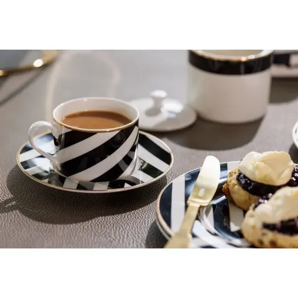 Set of 2 Teacups & Saucers - Black/White, China image