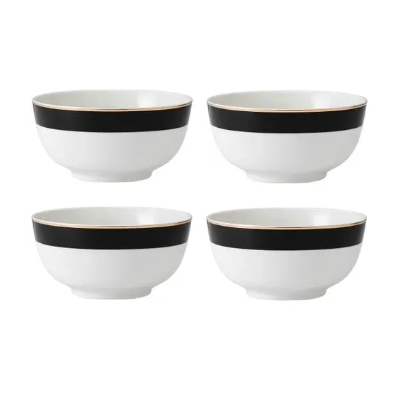 Set of 4 Cereal Bowls - Black/White, China