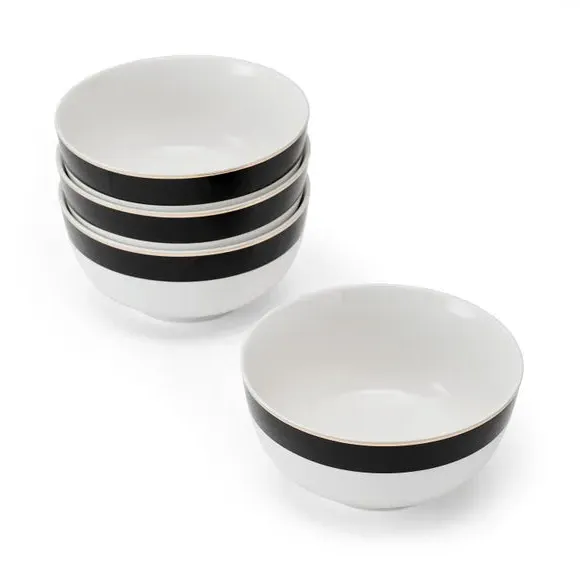 Set of 4 Cereal Bowls - Black/White, China