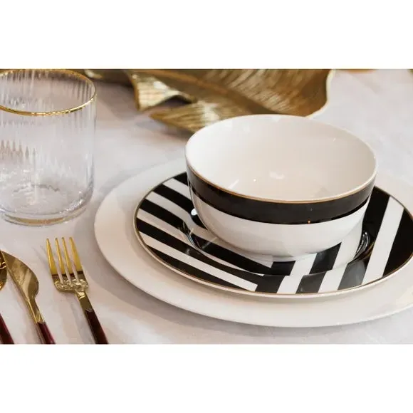 Set of 4 Cereal Bowls - Black/White, China image