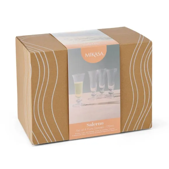 Set of 4 Champagne Flutes - Clear, Crystal Glass