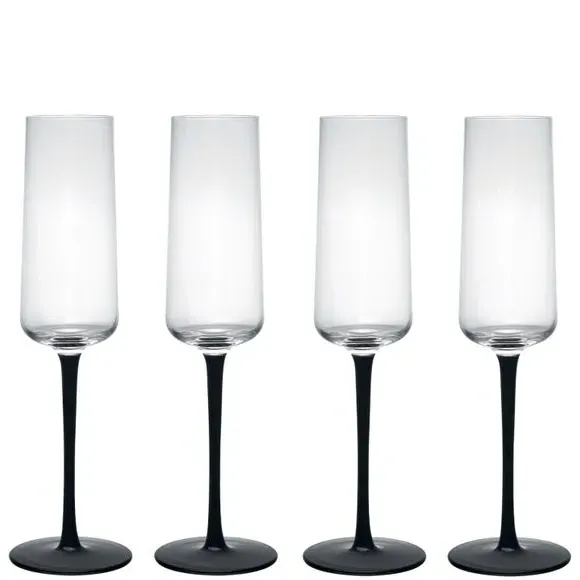 Set of 4 Flutes with Black Accents - Clear Crystal