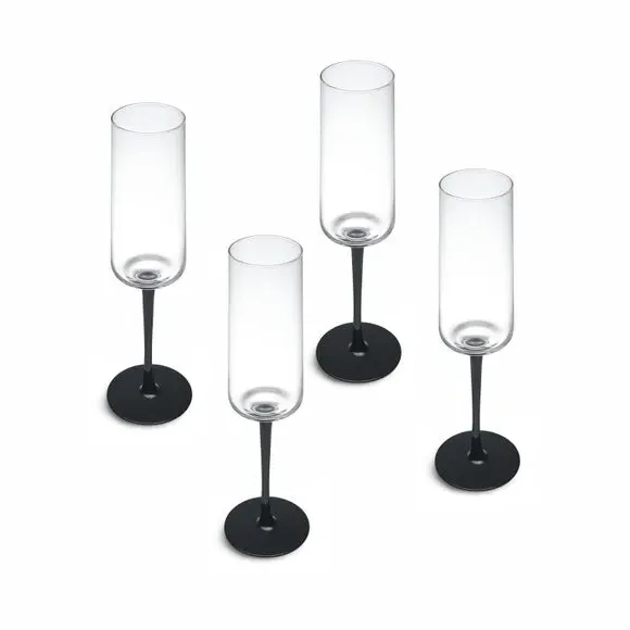 Set of 4 Flutes with Black Accents - Clear Crystal