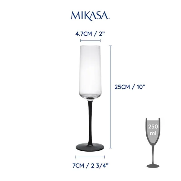 Set of 4 Flutes with Black Accents - Clear Crystal