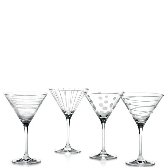 Set of 4 Martini Glasses with Etched Design - Clear
