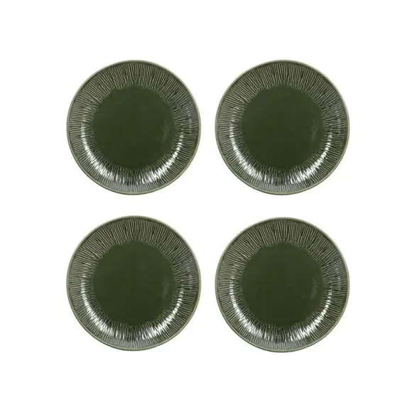 Set of 4 Side Plates - Green, Stoneware