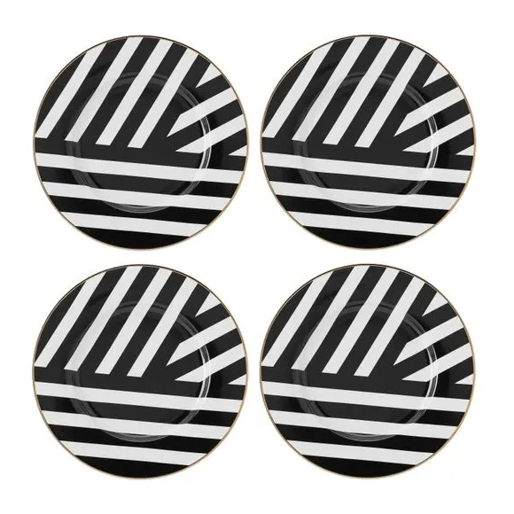 Set of 4 Side Plates Striped - Black/White, China