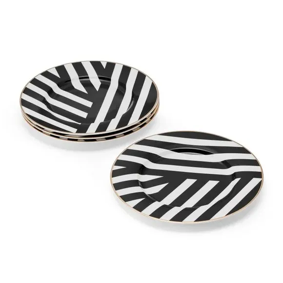 Set of 4 Side Plates Striped - Black/White, China