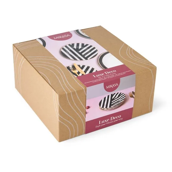 Set of 4 Side Plates Striped - Black/White, China